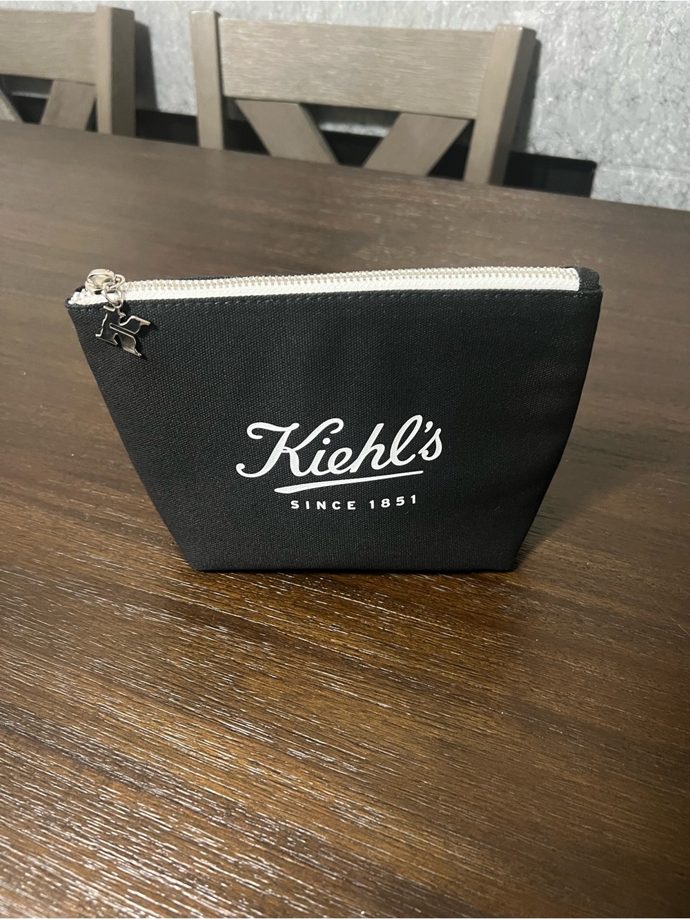 Kiehl's Black Canvas Cosmetic Pouch with White Logo
